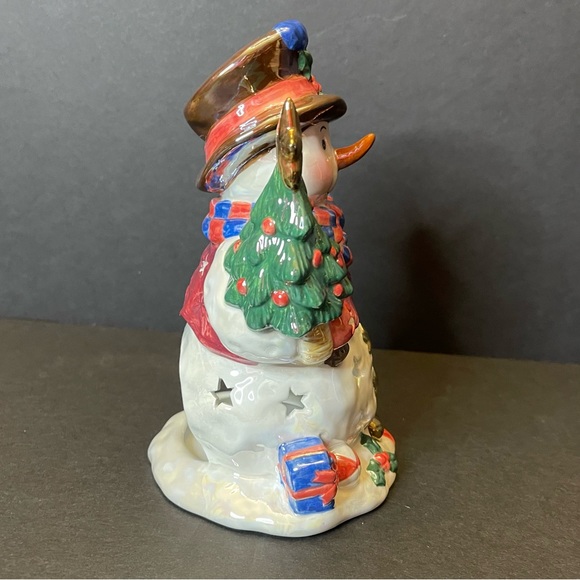 Snowman Tea Light or Votive Candle Holder With Christmas Tree - Picture 5 of 10